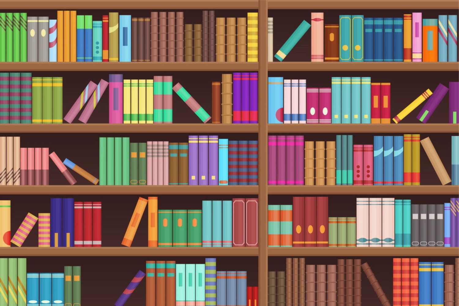 Library book shelf literature ebook vector background